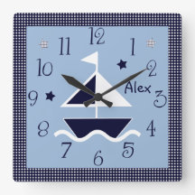 Personnalized Nautical Sailboat & Stars Cute Clock