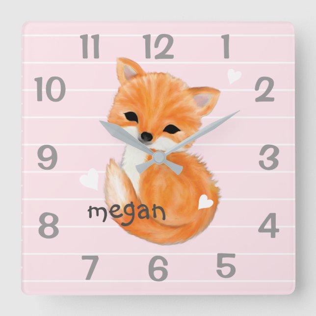 Horloge Carrée Personnalized Pink Fox Nursery (Recto)