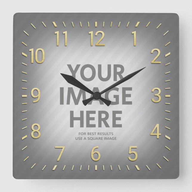 Horloge Carrée Personnalized Wall Clocks Gold Numbers Square (Recto)