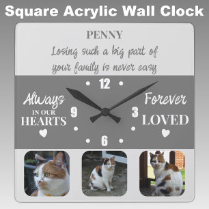 Horloge Carrée Perte de chats Keepsaké Memorial gris