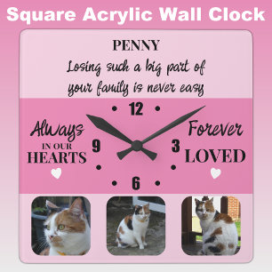 Horloge Carrée Perte de chats Keepsaké Memorial rose