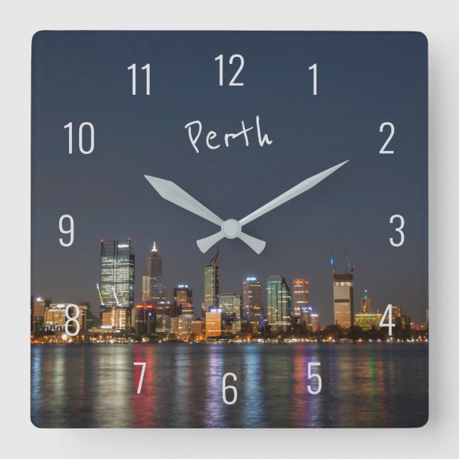 Horloge Carrée Perth Australia Skyline Night Reflections (Recto)