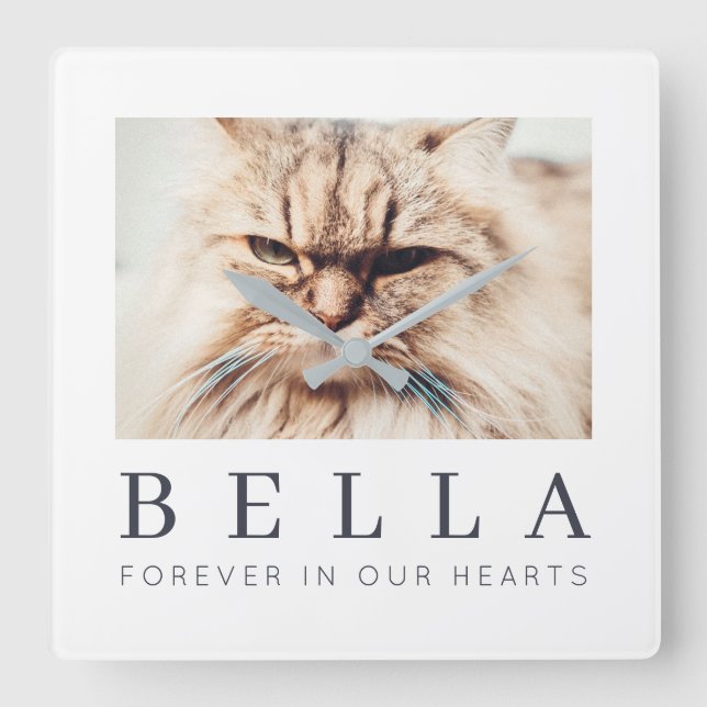 Horloge Carrée Pet Memorial Simple Modern Chic Family Photo (Recto)