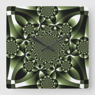 Horloge Carrée Pétales à feuilles blanches de forêt verte