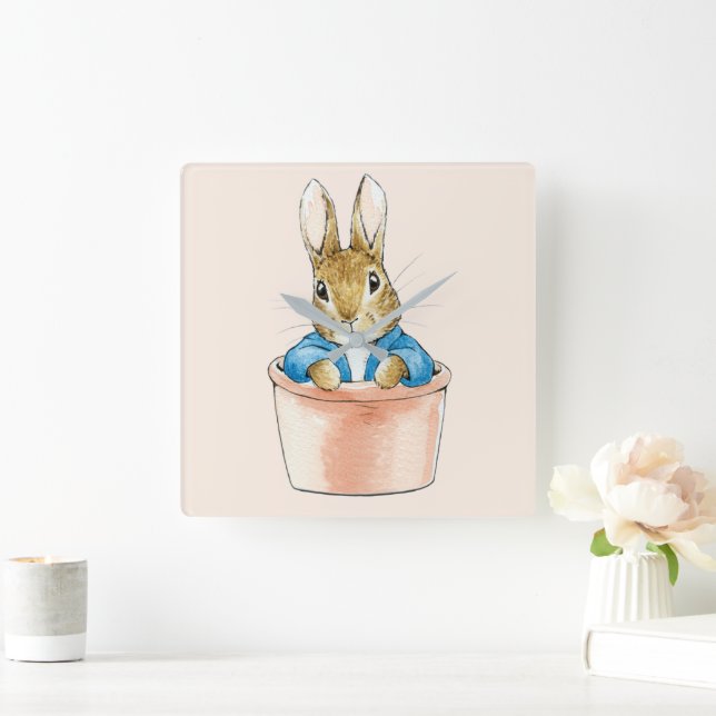Horloge Carrée Peter le lapin assis en pot Plante (Maison)
