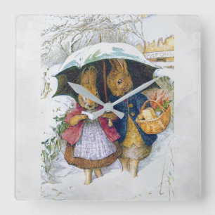 Horloge Carrée Peter Rabbit (parapluie)