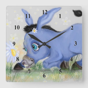 Horloge Carrée Petit âne et Daisy – Ajoutez votre nom / texte