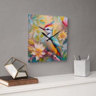 Horloge Carrée Petit arc-en-ciel Pic Imaginaire Oiseau