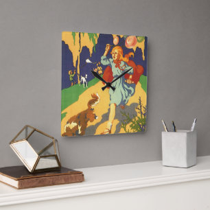 Horloge Carrée Petit chapeau rouge vintage, chien et ballons