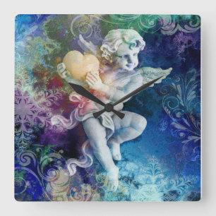 Horloge Carrée Petit Cherub en bleu