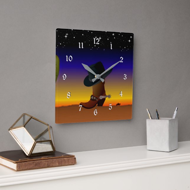 Horloge Carrée Petit cow-boy Sunset (Bureau)