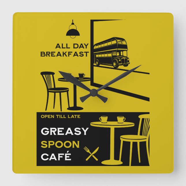 Horloge Carrée Petit déjeuner anglais Greasy Spoon (Recto)