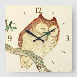 Horloge Carrée Petit hibou japonais
