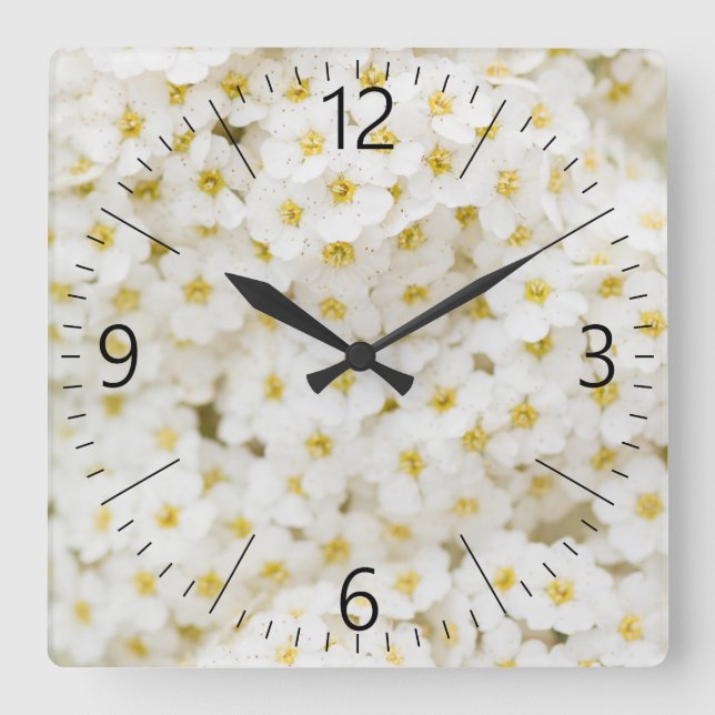 Horloge Carrée Petites fleurs blanches motif (Recto)