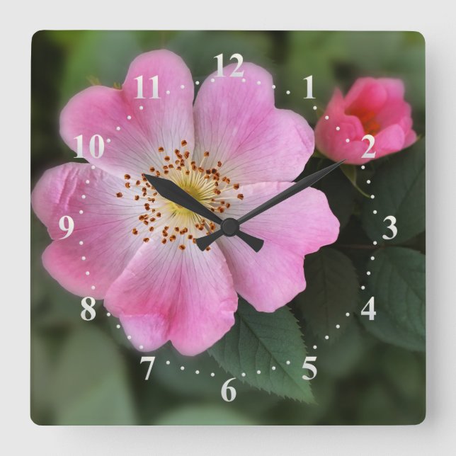 Horloge Carrée petites fleurs roses (Recto)