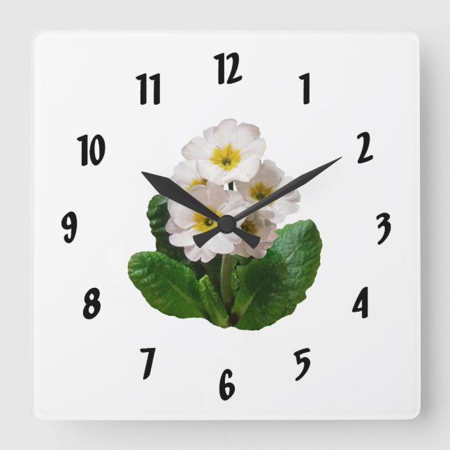 Horloge Carrée Petites Primroses blanches (Recto)