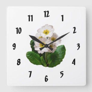 Horloge Carrée Petites Primroses blanches