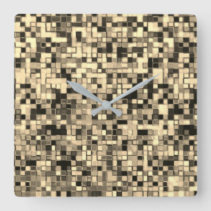 Horloge Carrée Petits carrés ou carreaux bleus, couleur beige kak