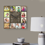 Horloge Carrée Petits-enfants font la vie Grand Citation 12 Photo<br><div class="desc">Horloge photo pour grands-parents avec 12 de vos photos préférées. Créez votre propre collage photo de style grille et ajoutez les noms des petits-enfants (2 à 8 noms semble mieux). La citation dit "petits-enfants rendent la vie grandiose" et se termine avec un coeur d'amour. Le design est écrit à la...</div>