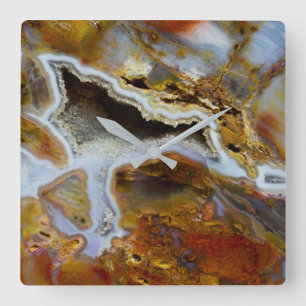 Horloge Carrée Petrified Wood with Crystals