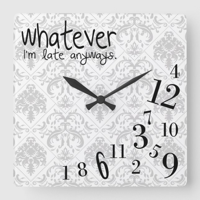 Horloge Carrée peu importe - motif damassé gris et blanc (Recto)
