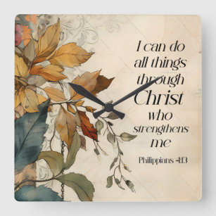 Horloge Carrée Philippiens 4:13 Toutes les choses par la Bible du