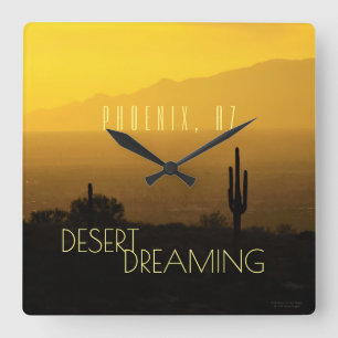 Horloge Carrée Phoenix Arizona Sunset Cactus Desert Dreert