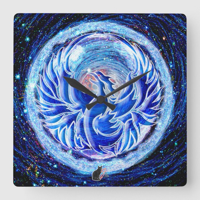 Horloge Carrée Phoenix bleu (Recto)