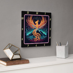 Horloge Carrée Phoenix Flames Sur Le Canyon Lune