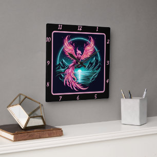 Horloge Carrée Phoenix flammé au-dessus de Silent Mountain