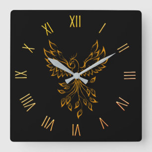 Horloge Carrée Phoenix Rises on Black Square Wall Clock