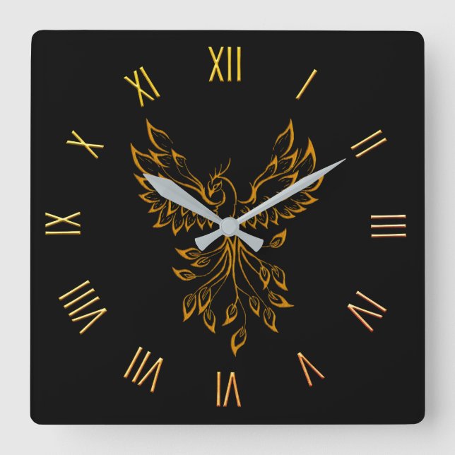 Horloge Carrée Phoenix Rises on Black Square Wall Clock (Recto)