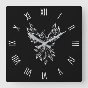 Horloge Carrée Phoenix se lève sur le noir