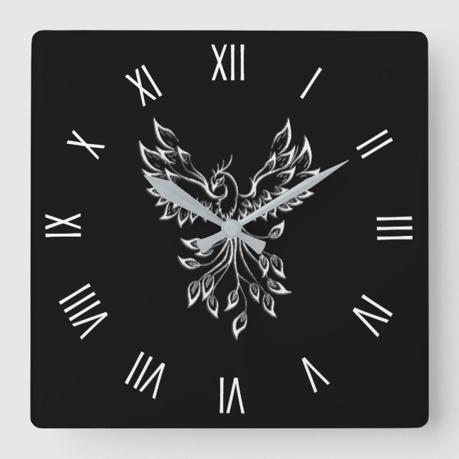 Horloge Carrée Phoenix se lève sur le noir (Recto)