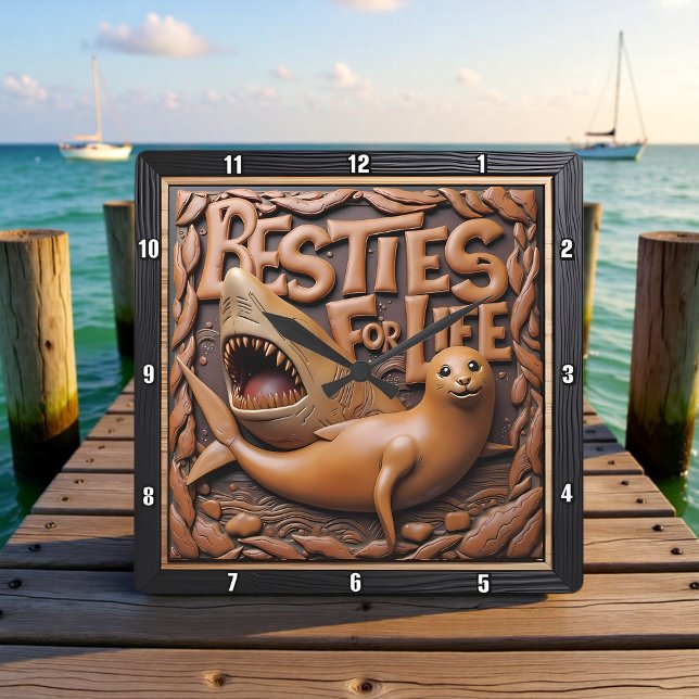 Horloge Carrée Phoque Requin Marin Enjoué (Créateur téléchargé)