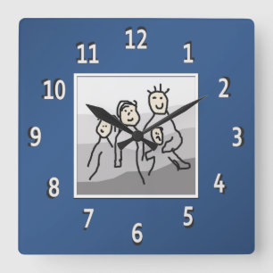 Horloge Carrée Photo à cadre bleu personnalisé