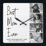 Horloge Carrée Photo Best Maman Ever Mother's Day Black and White<br><div class="desc">Note : You do not need black and white photographito make this b & w clock ! Les photos filtrées sont donc prises pour toutes les photos you use will show as black and white. Surprise-mère, Mother's Day, with a beautiful photo wall clock. The clock says 'Best Mama Ever' and...</div>