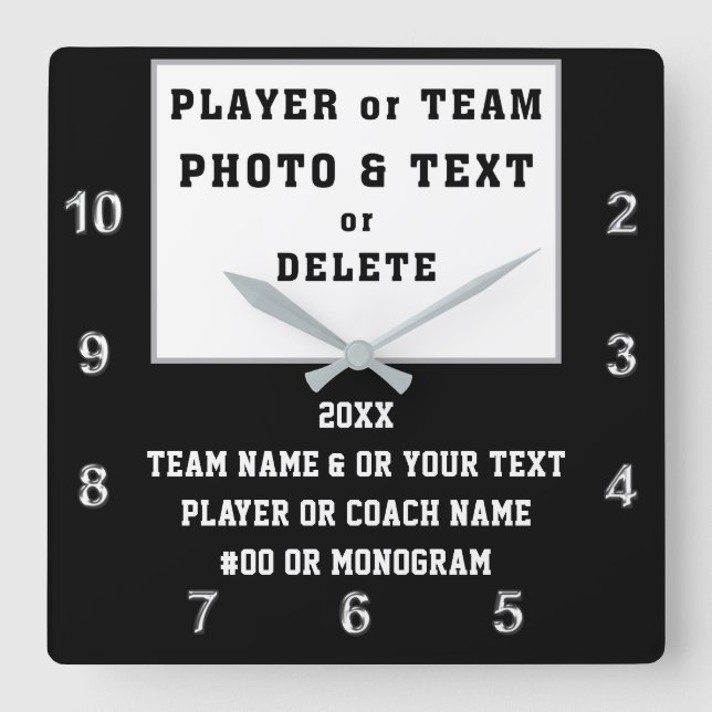 Horloge Carrée Photo, Cadeaux de fin de saison, Blanc noir, n'imp (Recto)