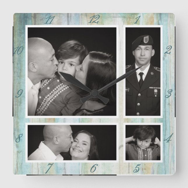 Horloge Carrée Photo Collage Four Driftwood Ocean Beach (Recto)