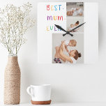 Horloge Carrée Photo Collage moderne et coloré Meilleur cadeau de<br><div class="desc">Un collage photo moderne et le cadeau coloré "Best Mom Ever" est un cadeau réfléchi et personnalisé pour toute mère. La photo de collage est une collection de différentes images qui ont été arrangées avec art pour former une composition cohésive et visuellement attrayante. Ces photos peuvent présenter des souvenirs chéris,...</div>