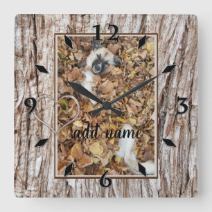 Horloge Carrée Photo contemporaine collage dog pet funny round cl