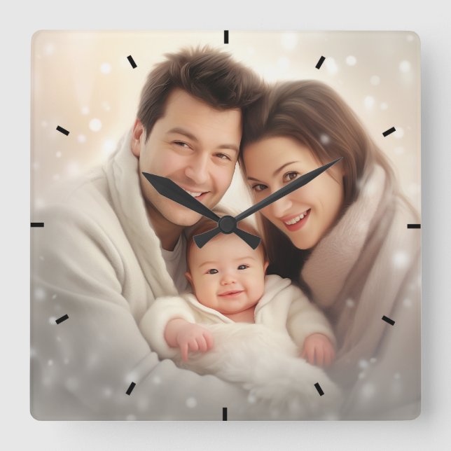Horloge Carrée Photo Custom Family Personalized Wall Clock (Recto)