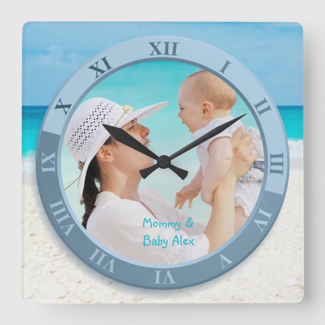 Horloge Carrée Photo de Clock Coastal Beach Blue Sea (Recto)