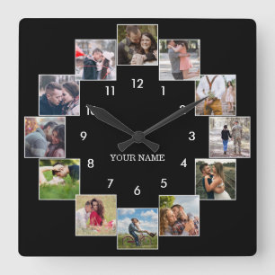 Horloge Carrée Photo de Collage Couple's Black Large Clock