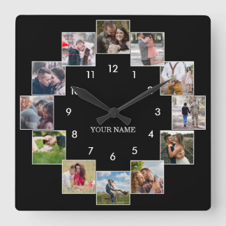 Horloge Carrée Photo de Collage Couple's Black Large Clock