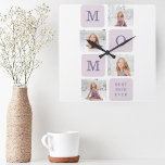 Horloge Carrée Photo de collage moderne Meilleure mère Ever Purpl<br><div class="desc">Photo De Collage Moderne Best Mom Ever Purple Cadeau. Meilleur cadeau personnalisé pour la journée des mères,  la journée de la femme ou l'anniversaire de maman. Surprenez Maman avec un cadeau qui est aussi Extraordinaire qu’elle.</div>