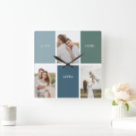 Horloge Carrée Photo de collection de la famille moderne | Amour<br><div class="desc">Présentation de la photo "Modern Family Collage | Love Live Here" cadeau - un gardien magnifique et personnalisé qui célèbre l'amour et la chaleur de votre famille. Cette photo de collage unique est un complément parfait à votre décor de maison, capturant des moments et des souvenirs chéris qui définissent le...</div>