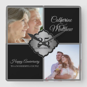 Horloge Carrée Photo de Custom 25th Anniversary Square Wall Clock