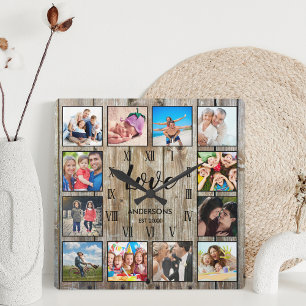Horloge Carrée Photo de Custom Family Rustic Farmhouse Love Scrip