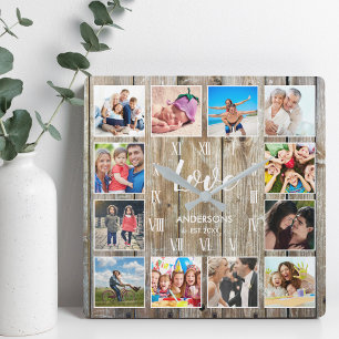 Horloge Carrée Photo de Custom Family Rustic Farmhouse Love Scrip
